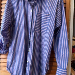 LOFT Blue and Pink Striped Casual Shirt